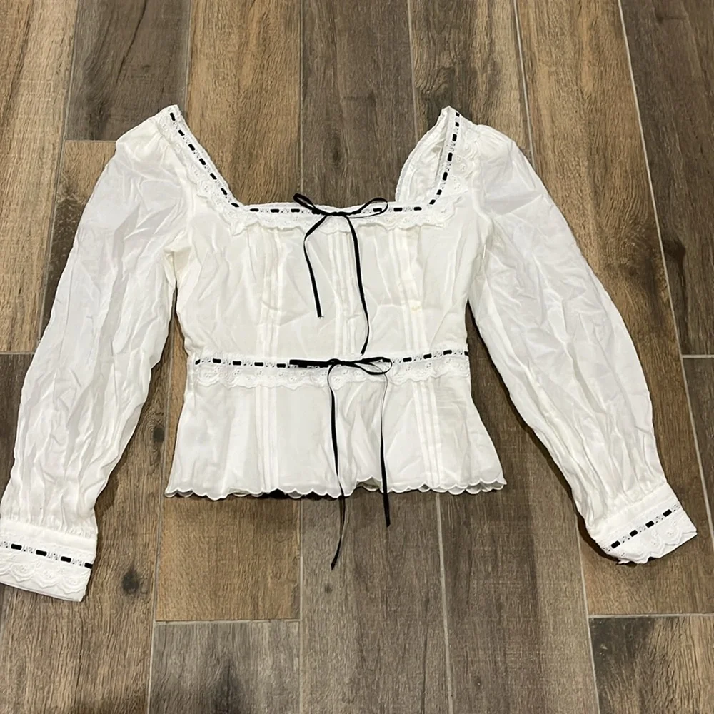 NEW! Reformation Haisley Long Sleeve Lace Bow Top Size 6 - Picture 5 of 10